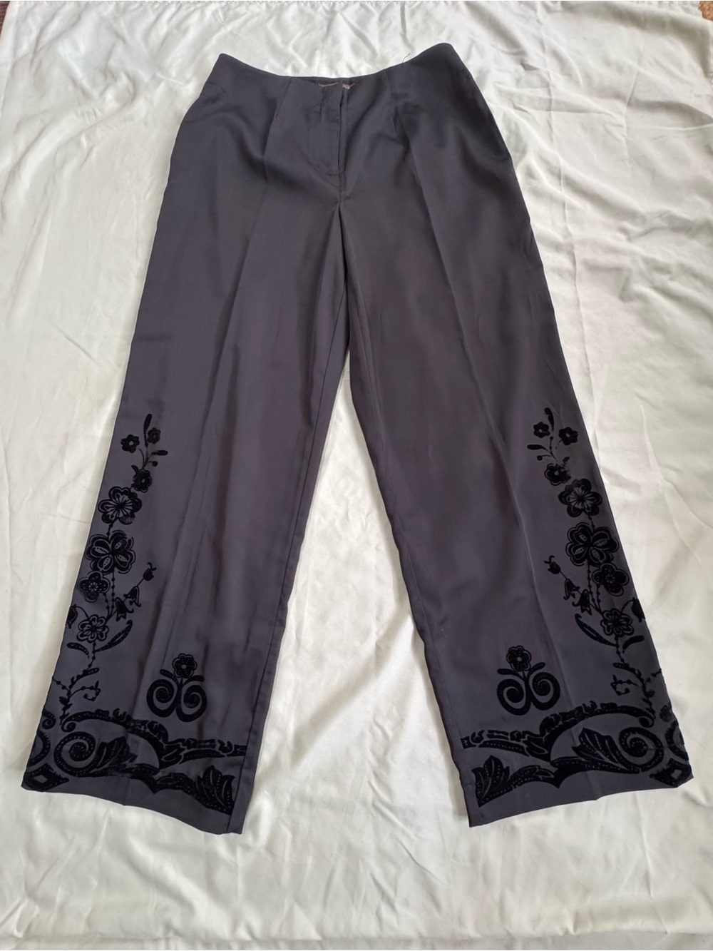 NWOT vintage Chadwick’s of Boston Black wide-leg trousers velvet floral detail